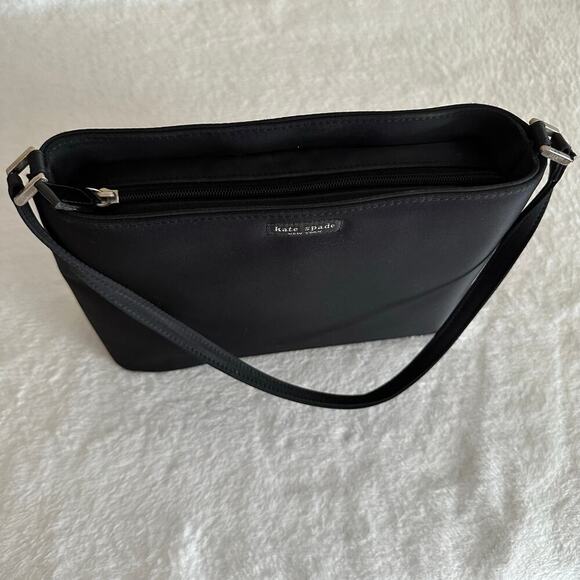 Kate Spade Black Nylon Shoulder Bag Sleek Minimal Y2K Classic Chic Clean Girl - Picture 7 of 16